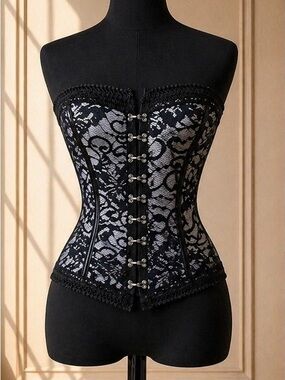 Dreamgirl Black Lace Overbust Corset with Silver Busk